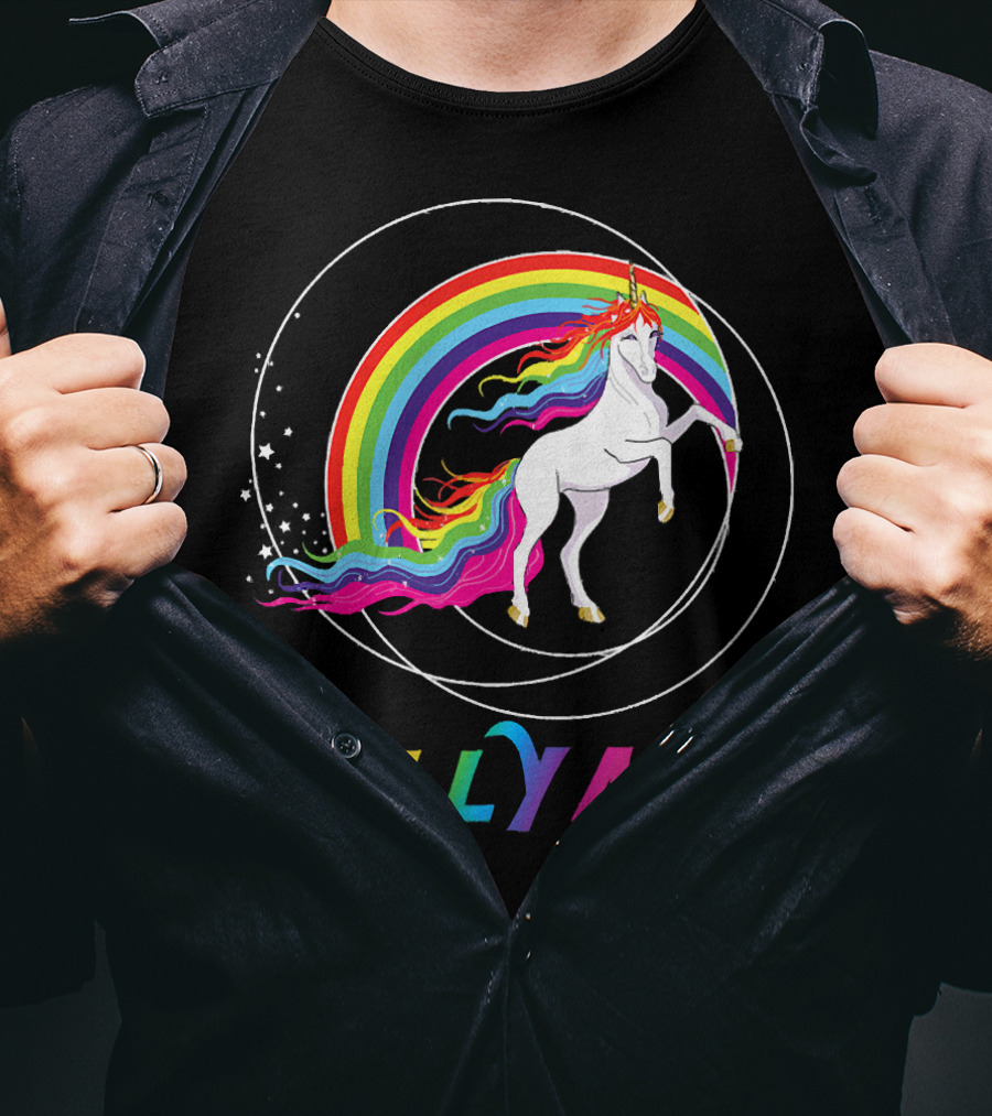 Rainbow Pride Ally AF Unicorn With Rainbow Pride Flag Colors T-Shirt