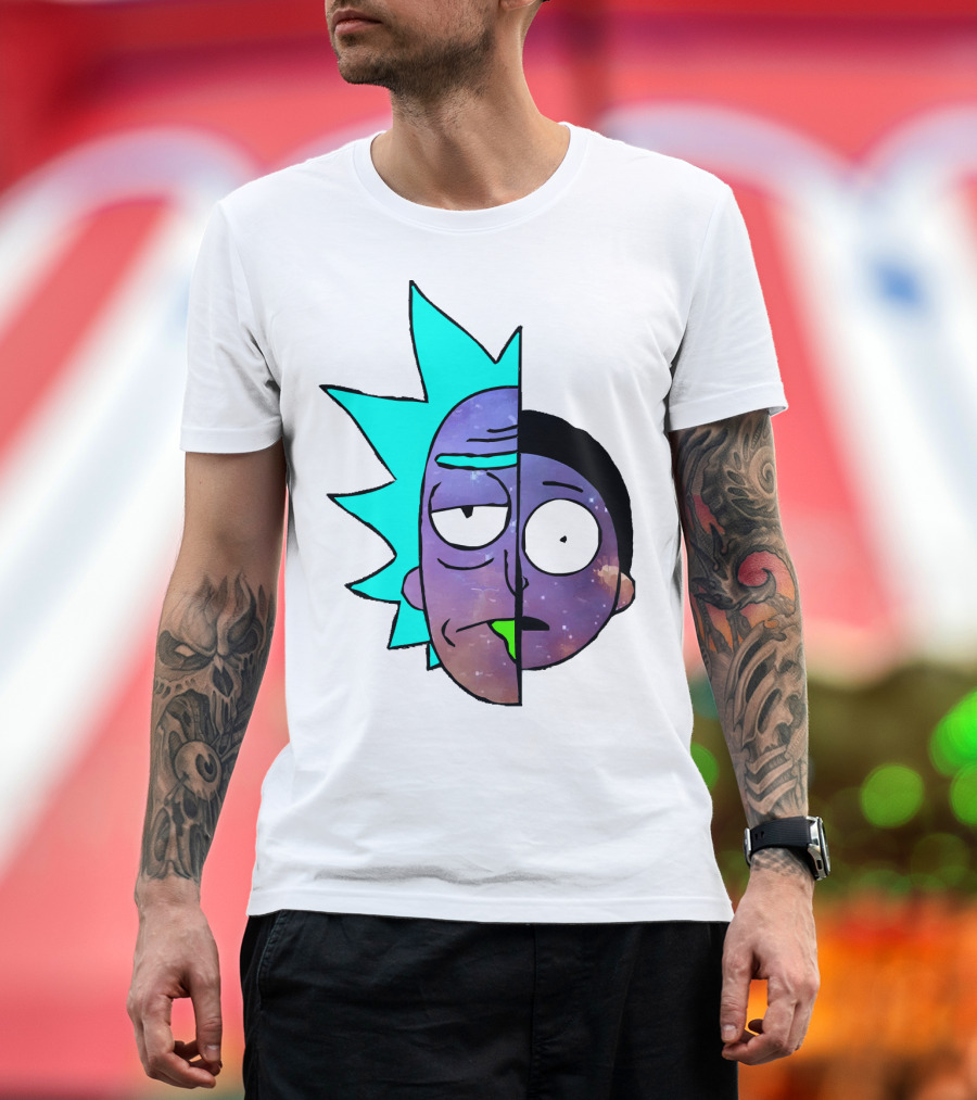 Galactic Rick and Morty Faces Cosmic Split Large T-Shirt