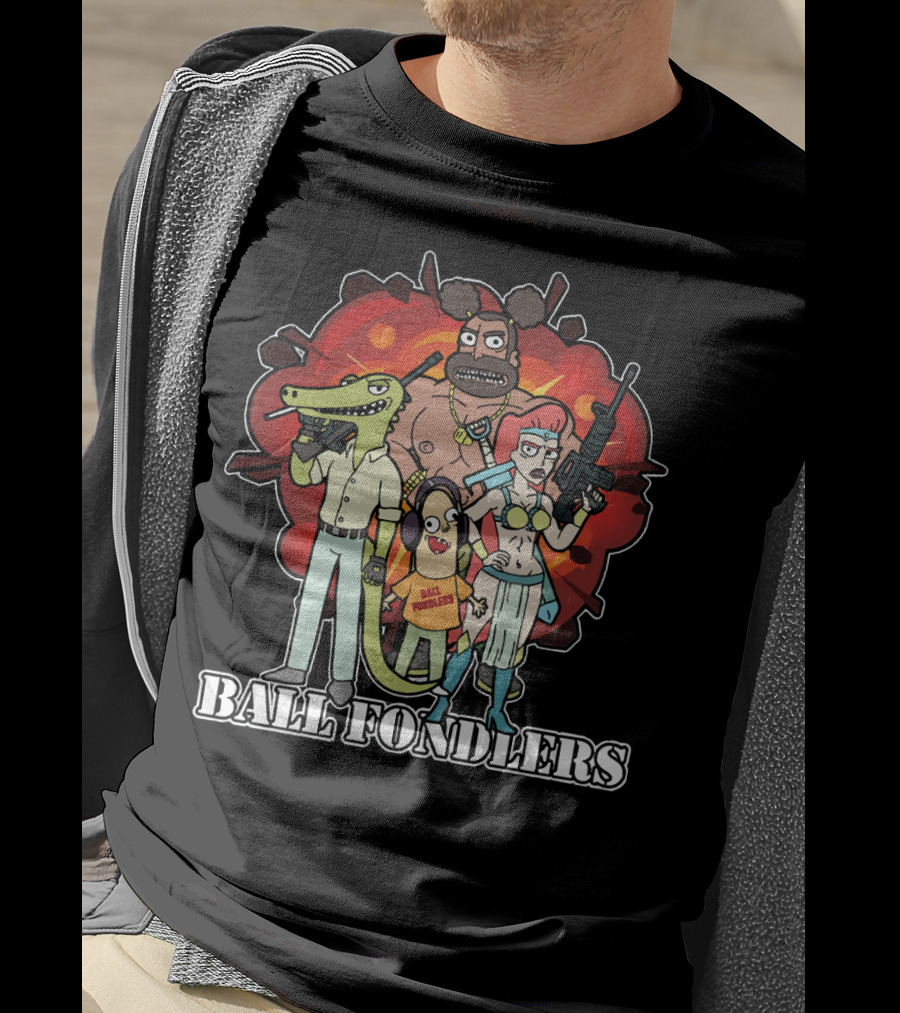 Ball Fondlers Rick And Morty Parody Characters With Weapons T-Shirt