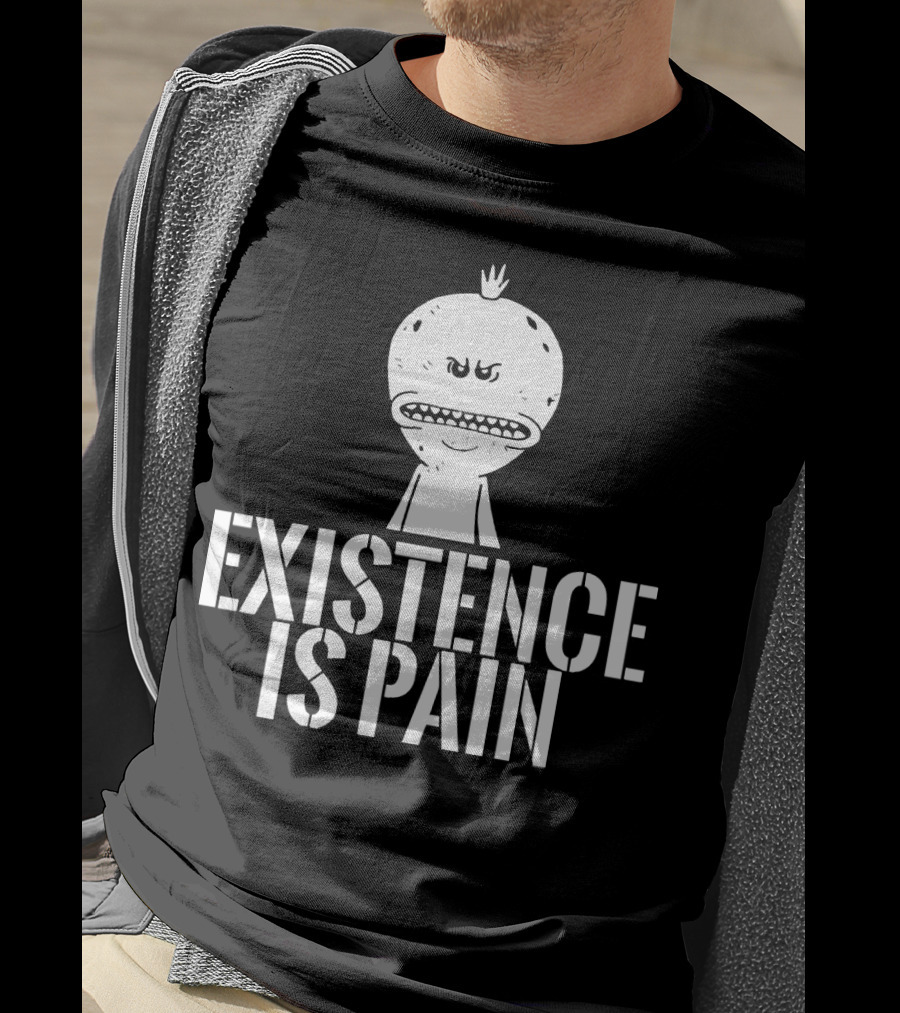 Existence Is Pain Mr. Meeseeks Character Image White Ink T-Shirt