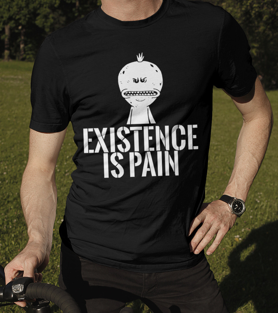 Existence Is Pain Mr. Meeseeks Character Image White Ink T-Shirt