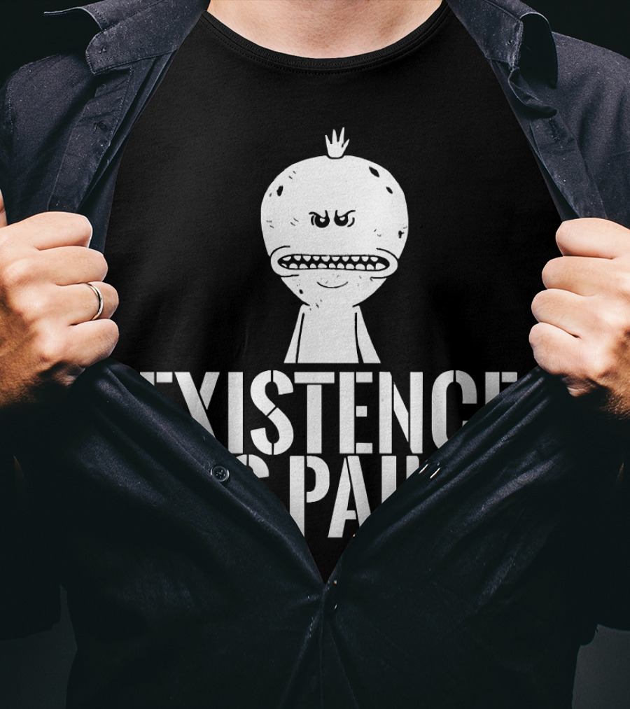 Existence Is Pain Mr. Meeseeks Character Image White Ink T-Shirt