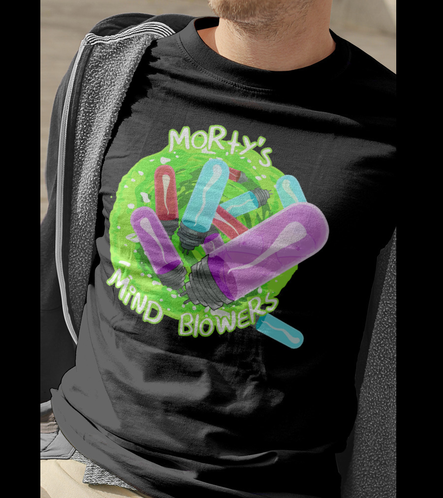 Morty's Mind Blowers Colorful Vials In Green Portal T-Shirt