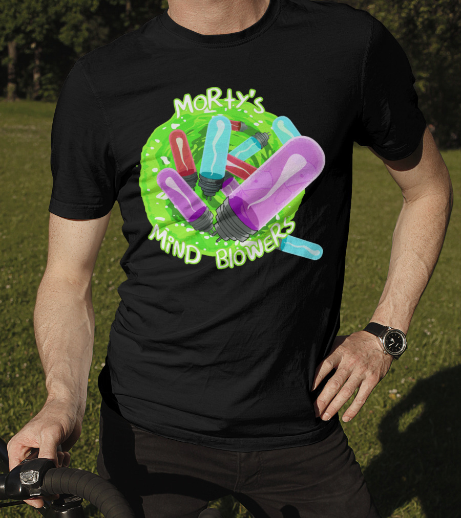 Morty's Mind Blowers Colorful Vials In Green Portal T-Shirt