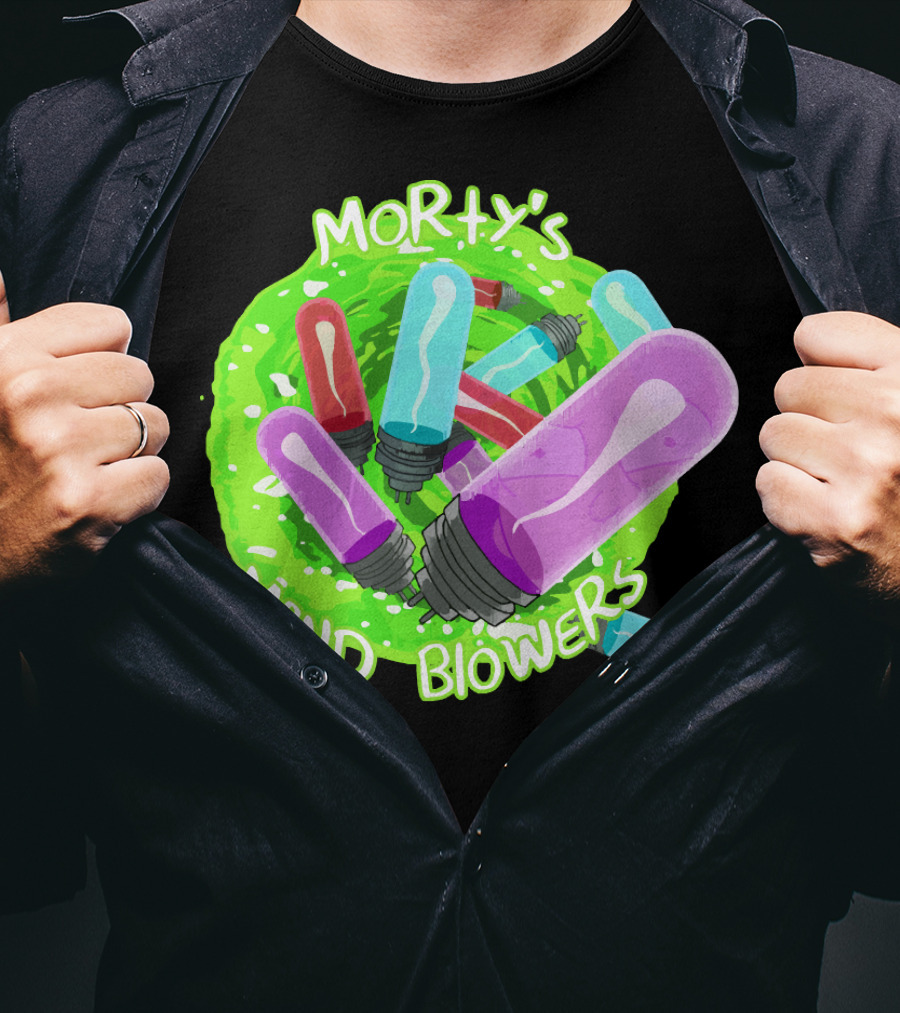 Morty's Mind Blowers Colorful Vials In Green Portal T-Shirt