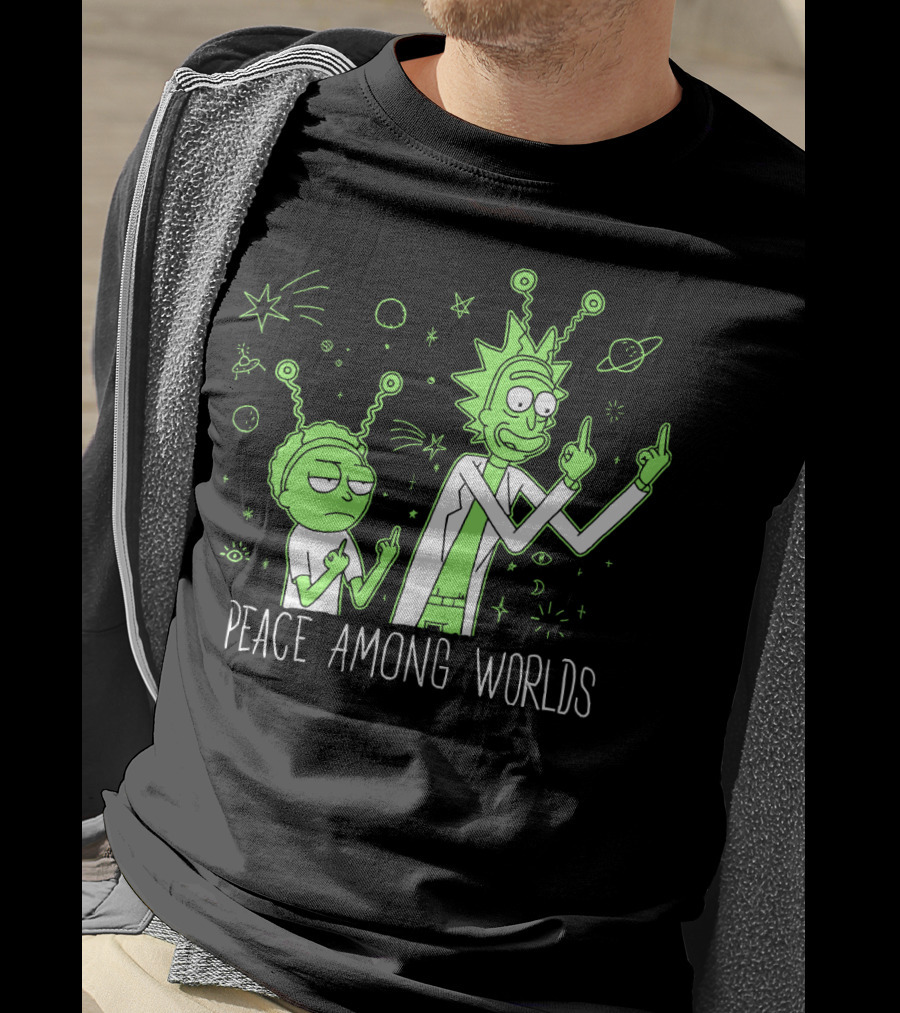 Peace Among Worlds Rick And Morty Alien Gesture T-Shirt