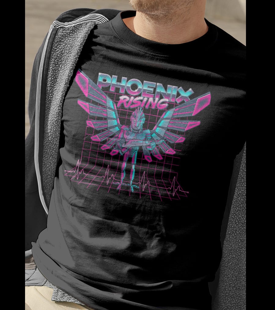 Phoenix Rising Rick And Morty Birdperson Retro Neon Grid Wings T-Shirt