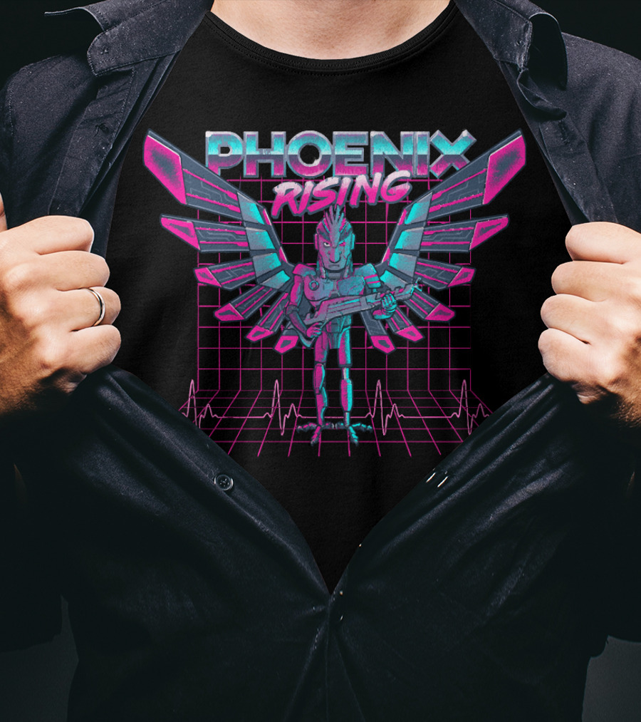 Phoenix Rising Rick And Morty Birdperson Retro Neon Grid Wings T-Shirt