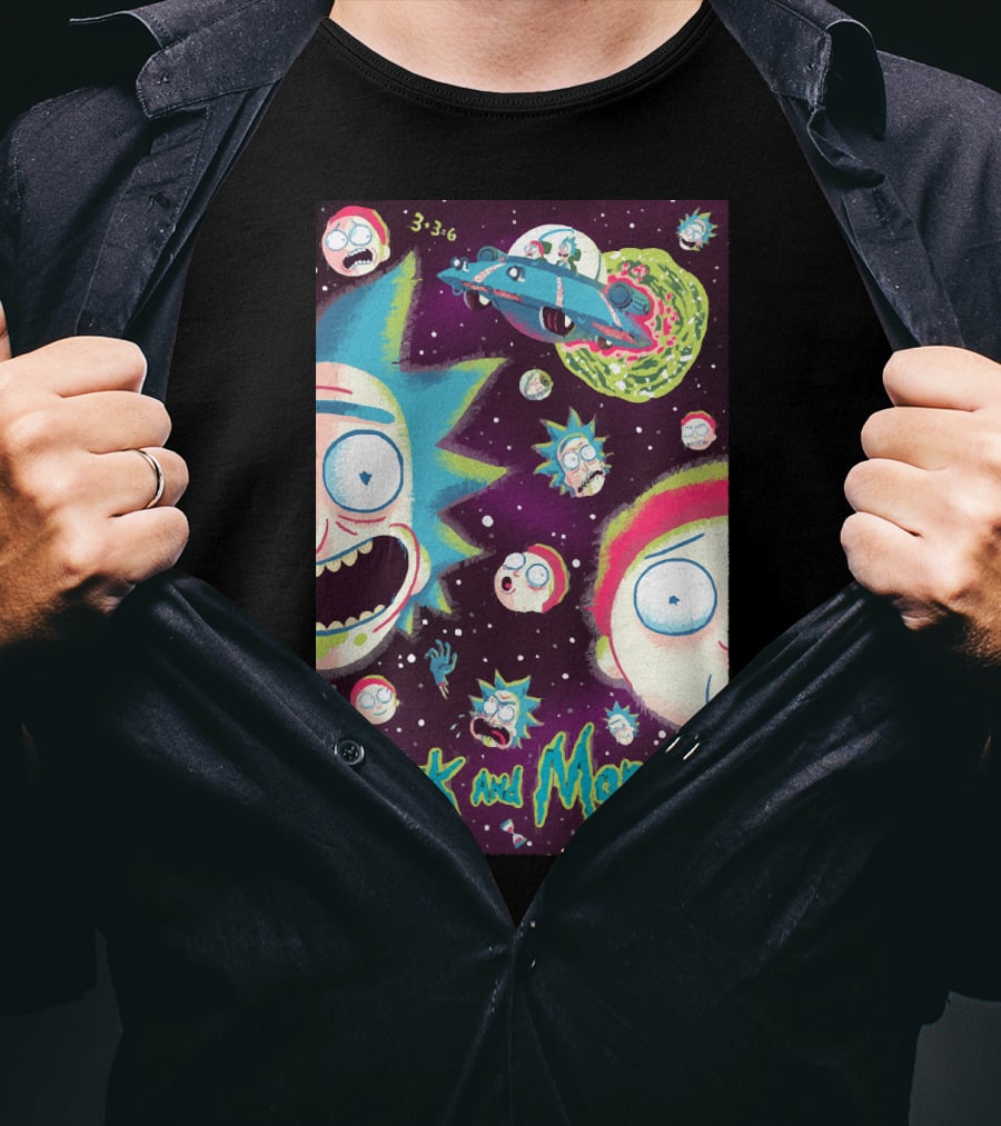 Rick And Morty Galaxy Adventure Cartoon Spaceship Outer Space 3-3-6 T-Shirt