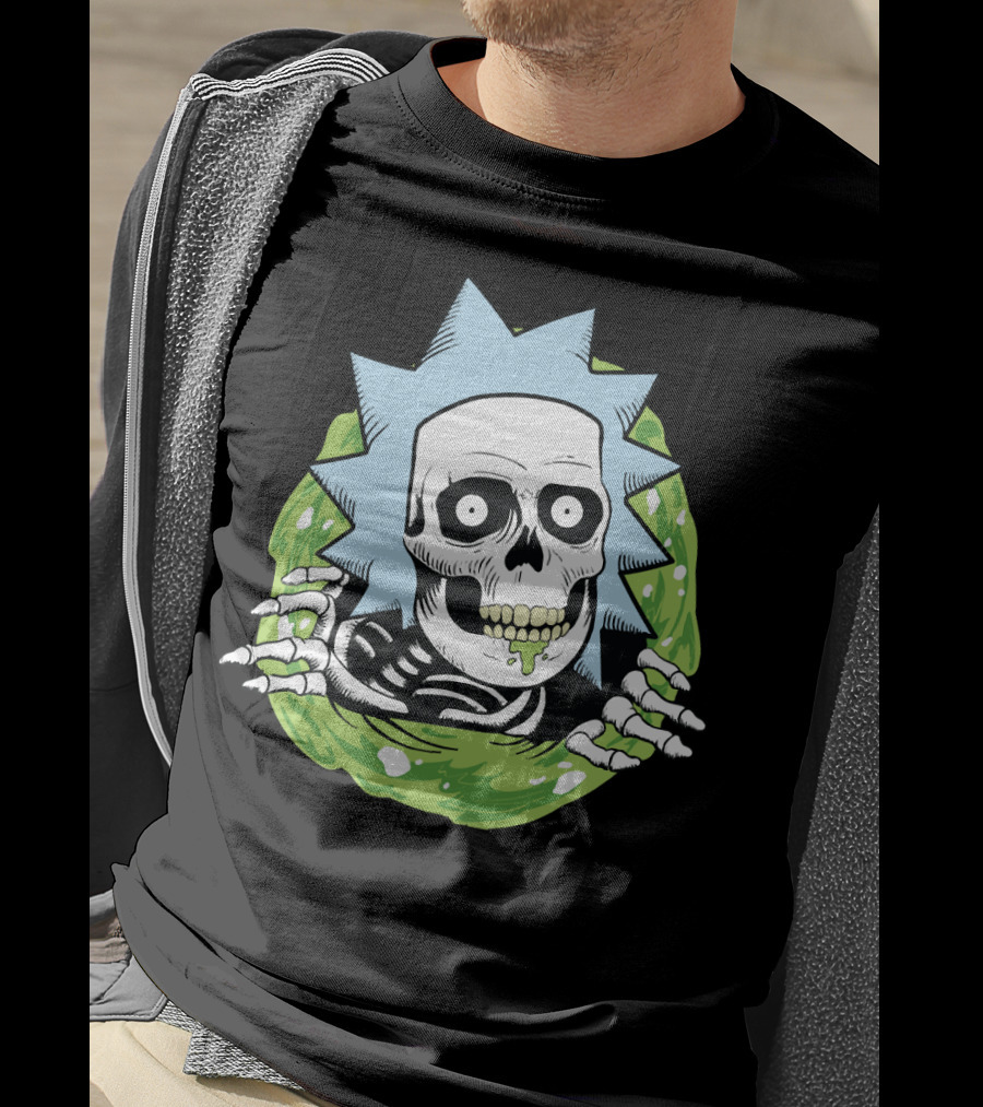 Rick Ripper Skeleton Portal Graphic Blue Hair Green Slime T-Shirt