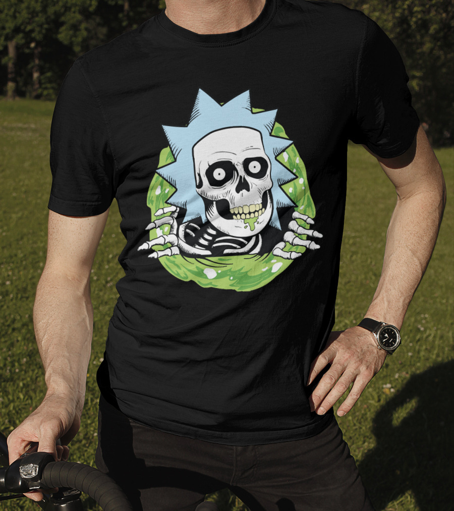 Rick Ripper Skeleton Portal Graphic Blue Hair Green Slime T-Shirt
