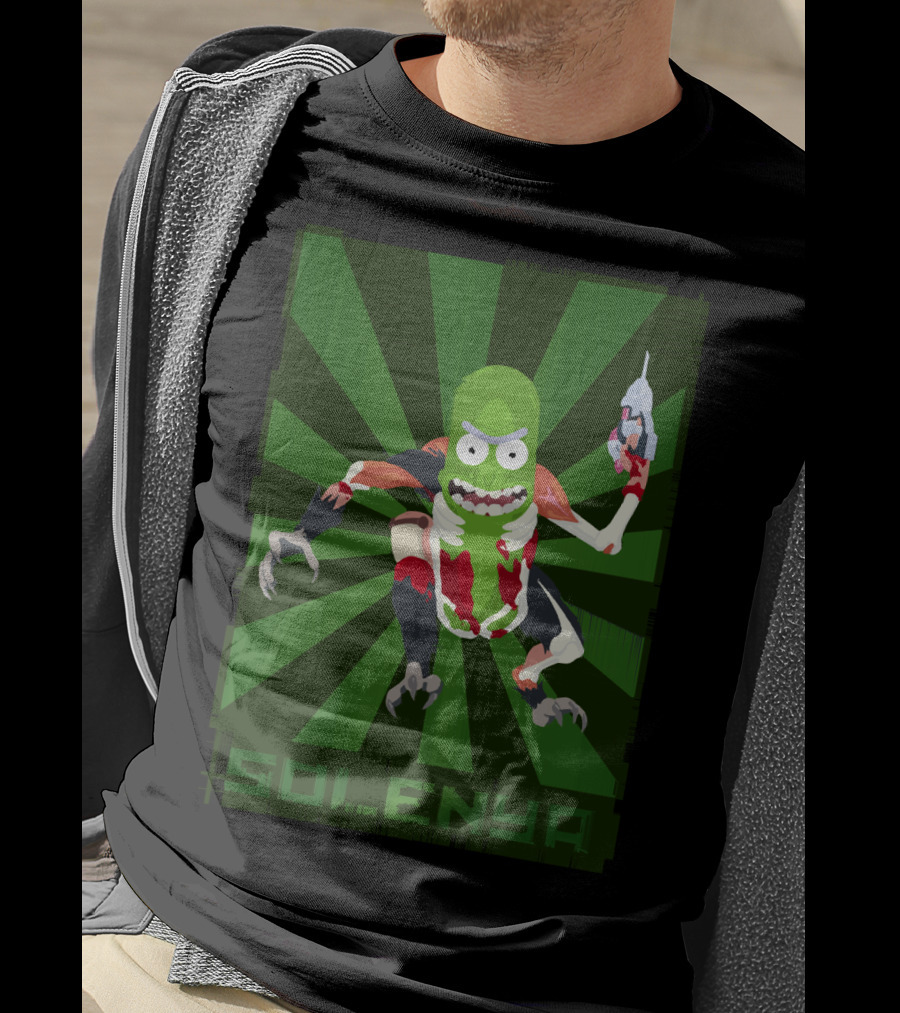 SOLENYA Mutant Pickle Character With Tools And Green Background T-Shirt