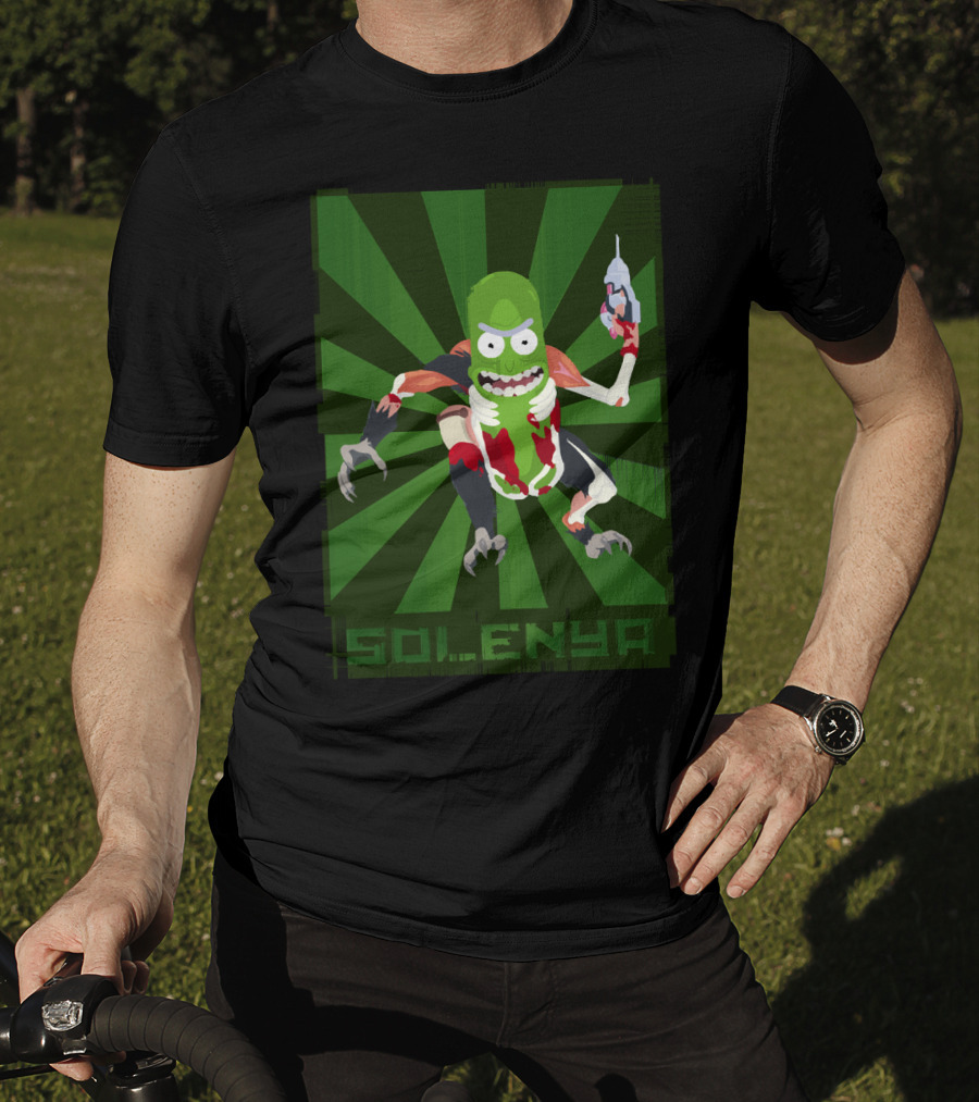 SOLENYA Mutant Pickle Character With Tools And Green Background T-Shirt
