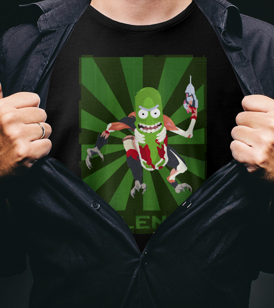 SOLENYA Mutant Pickle Character With Tools And Green Background T-Shirt
