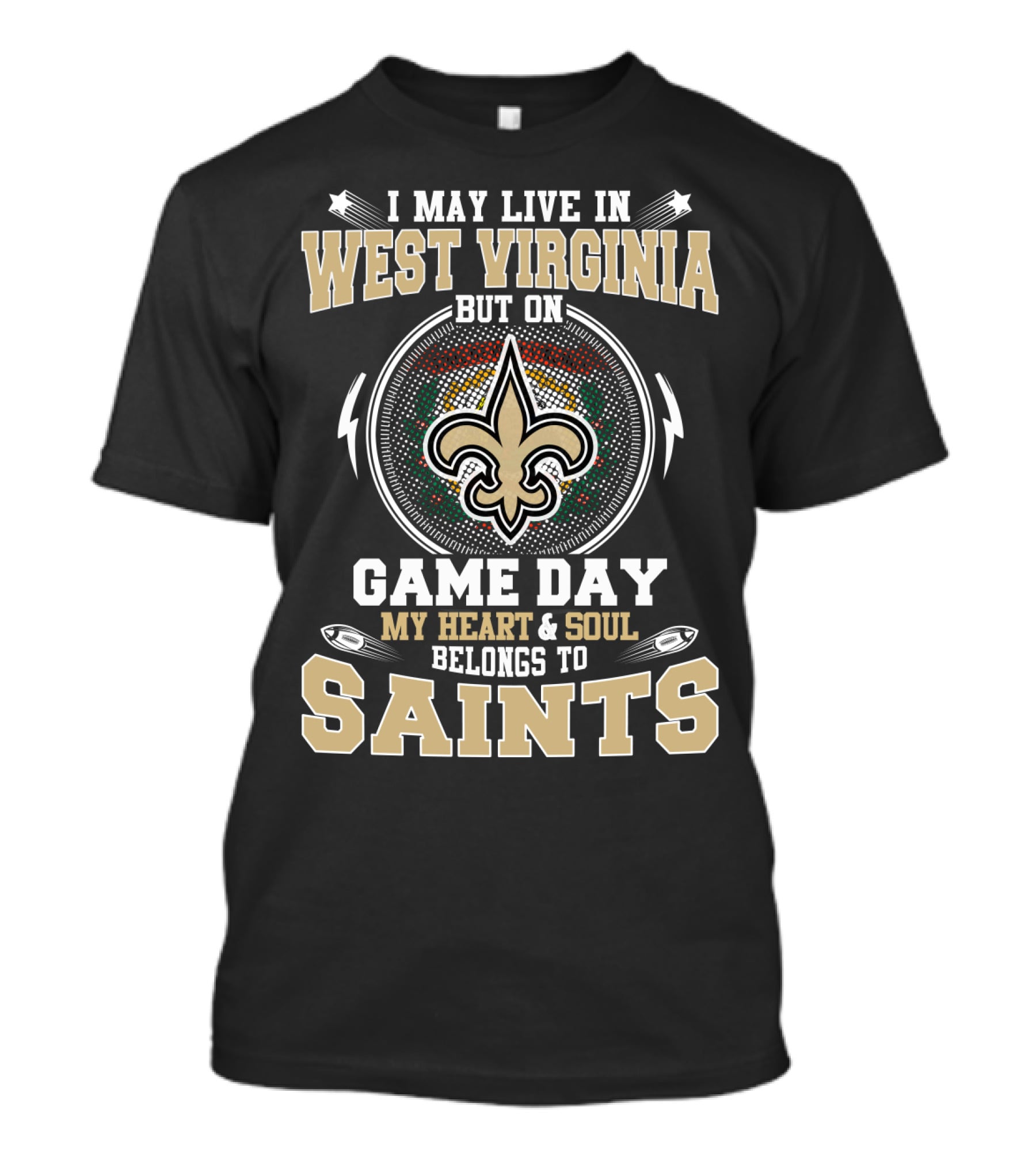 West Virginia Game Day Heart And Soul Belongs To Saints Fleur-De-Lis T-Shirt