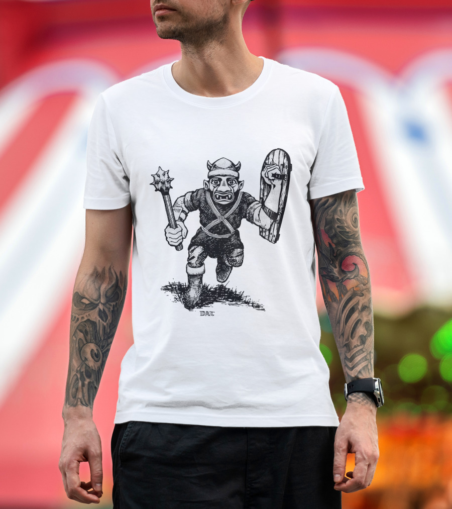 Goblin Charging With Spiked Mace And Shield Drawing T-Shirt