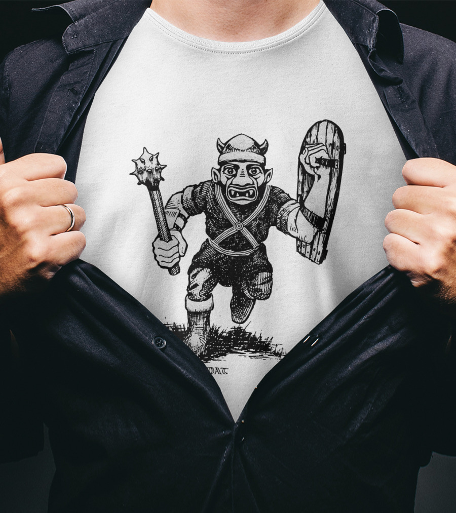 Goblin Charging With Spiked Mace And Shield Drawing T-Shirt