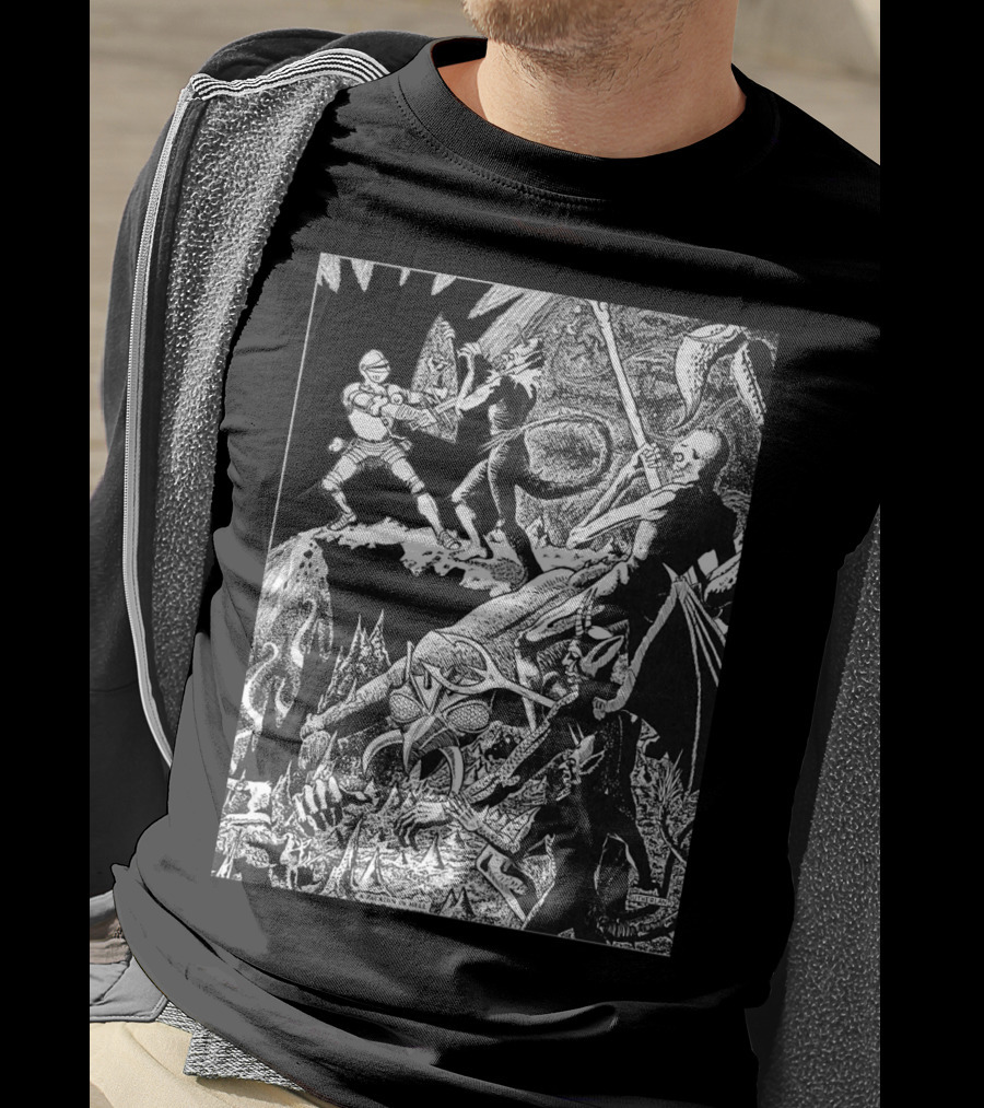 PALADIN IN HELL Classic Dungeon Adventure Battle Scene With Demons And Warriors T-Shirt