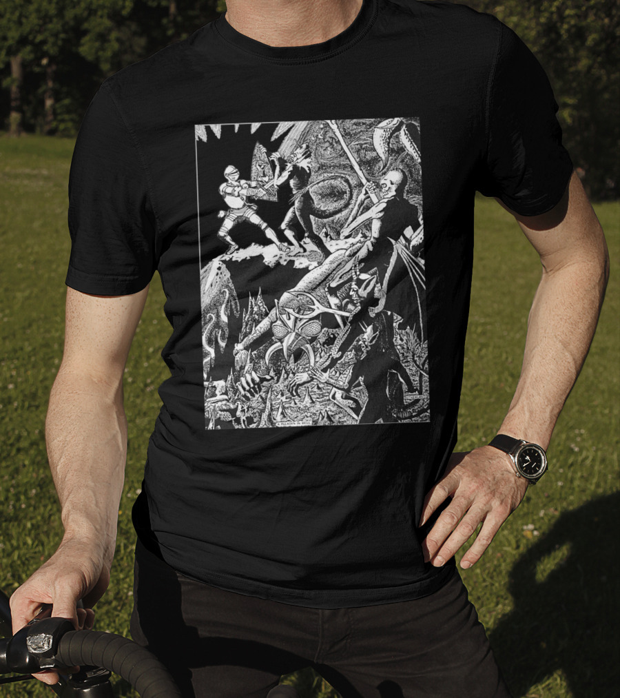 PALADIN IN HELL Classic Dungeon Adventure Battle Scene With Demons And Warriors T-Shirt