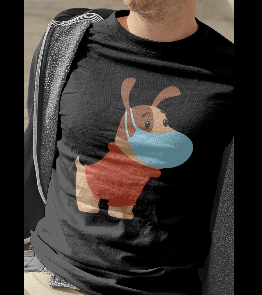 Dog With Mask In Red T-Shirt