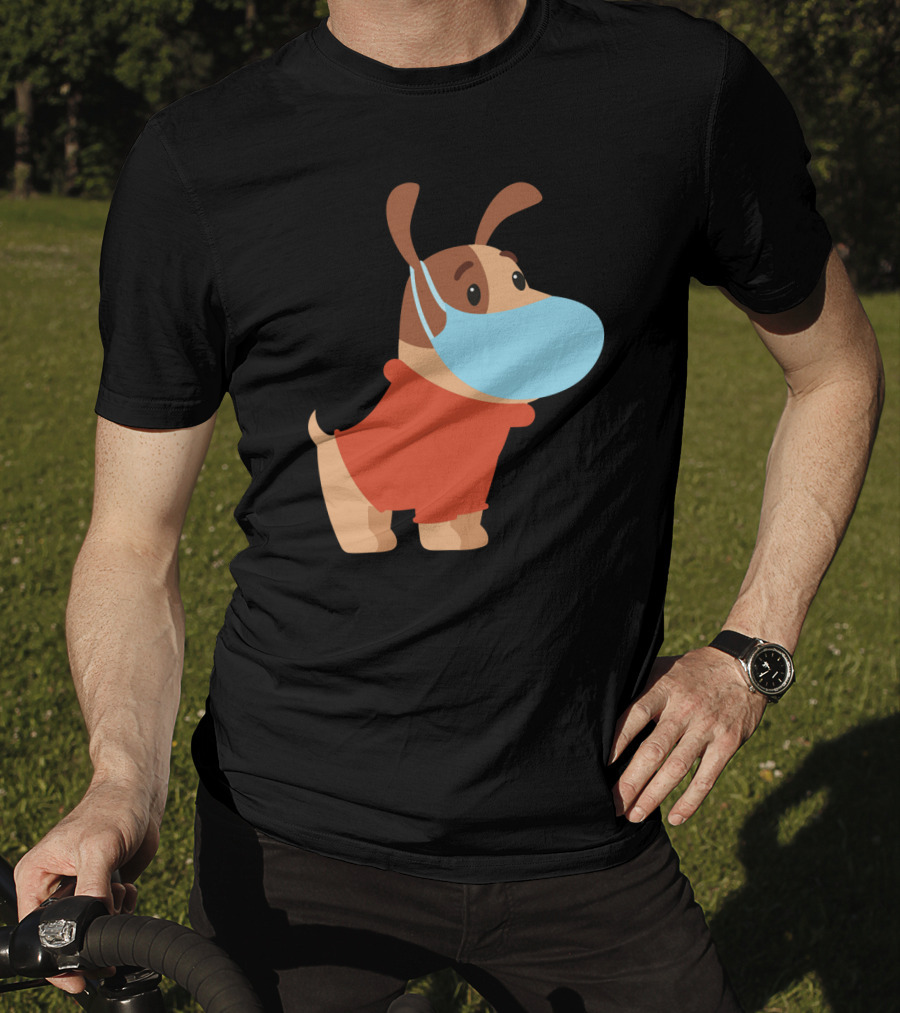 Dog With Mask In Red T-Shirt
