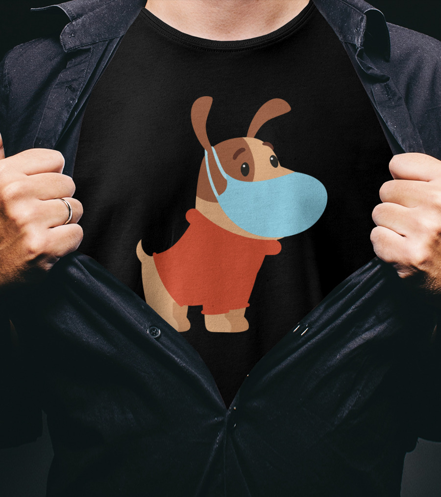 Dog With Mask In Red T-Shirt