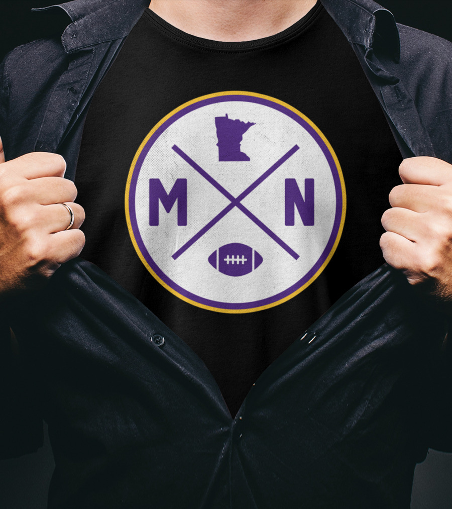 MN State Outline Minnesota Football Crossed Sticks Icon Purple Gold Circle T-Shirt