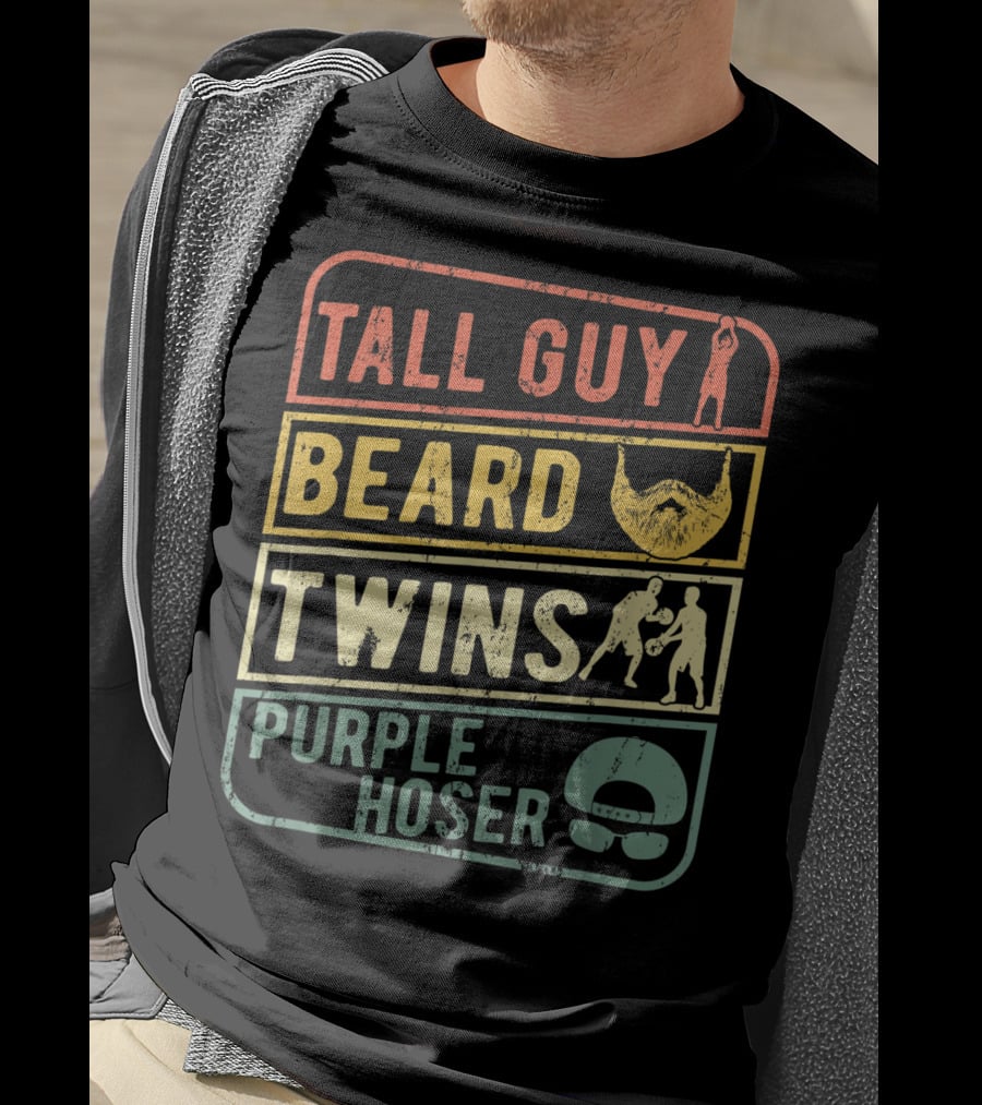 Tall Guy Beard Twins Purple Hoser Sports Iconic Symbols T-Shirt