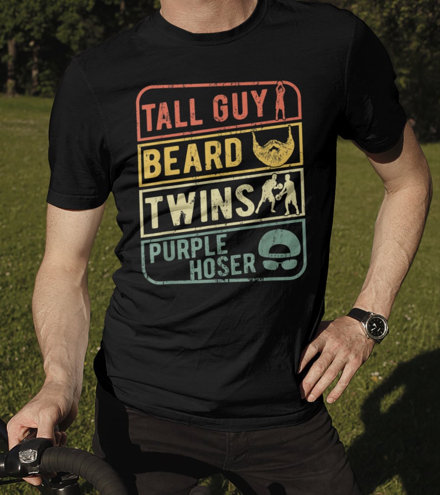 Tall Guy Beard Twins Purple Hoser Sports Iconic Symbols T-Shirt