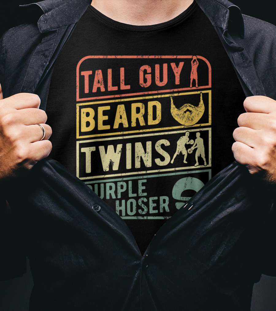 Tall Guy Beard Twins Purple Hoser Sports Iconic Symbols T-Shirt