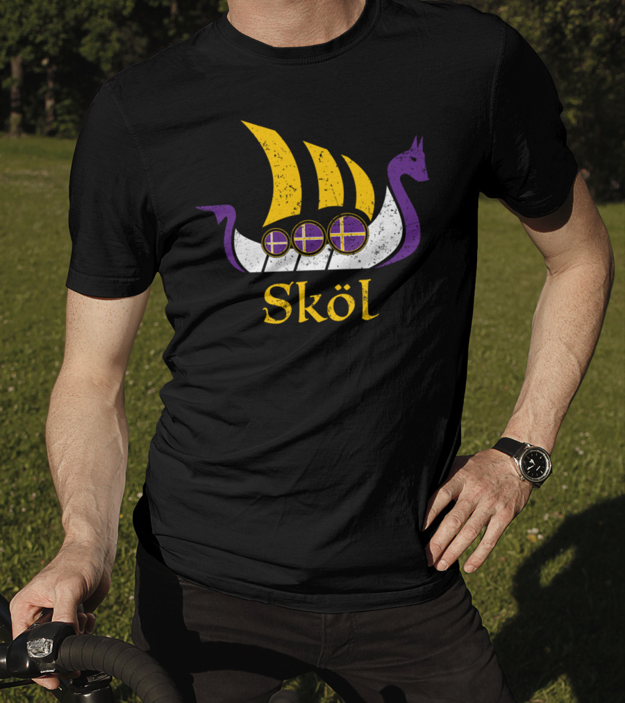 Skol Nordic Scandinavian Vikings Boat With Purple And Yellow Dragon Head T-Shirt