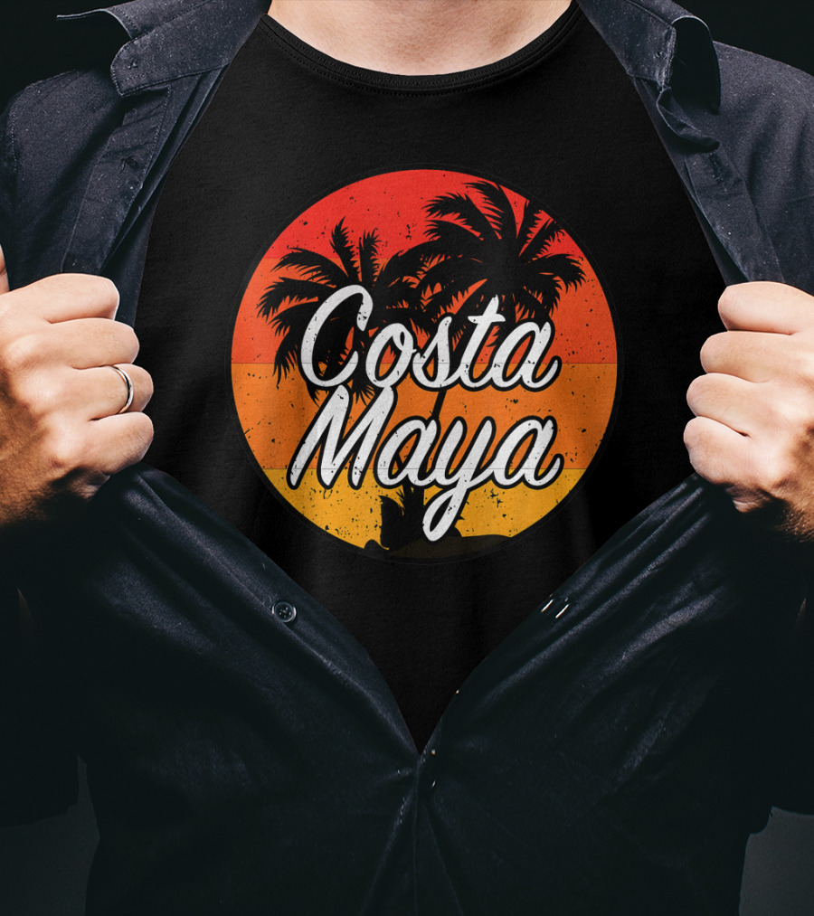 Costa Maya Mexico Vintage Sunset Palm Trees T-Shirt