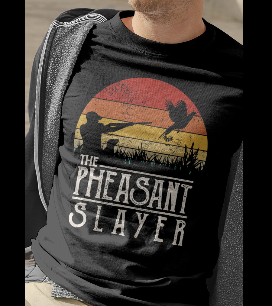 The Pheasant Slayer Vintage Sunset Hunting Scene T-Shirt