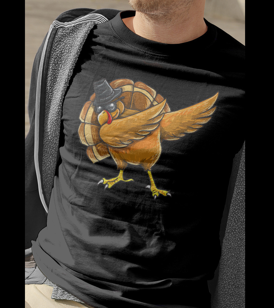 Dabbing Turkey Thanksgiving Boys Turkey Day Fun Hip Hop Bird With Hat T-Shirt