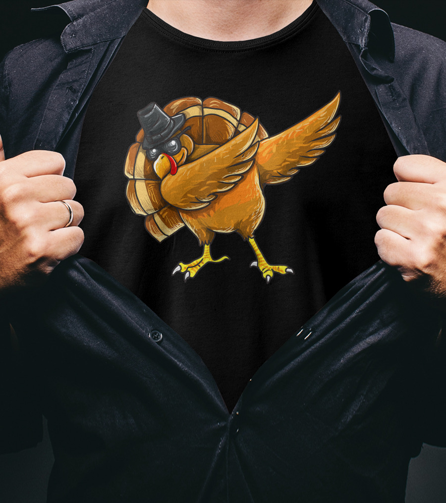 Dabbing Turkey Thanksgiving Boys Turkey Day Fun Hip Hop Bird With Hat T-Shirt
