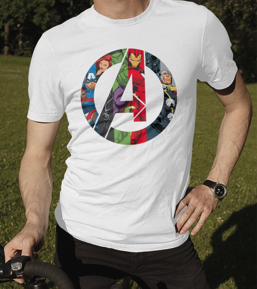 Avengers Assemble Icon With Captain America, Black Widow, Hulk, Iron Man, Black Panther, Thor T-Shirt