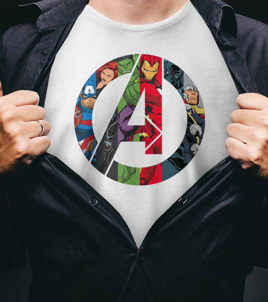 Avengers Assemble Icon With Captain America, Black Widow, Hulk, Iron Man, Black Panther, Thor T-Shirt