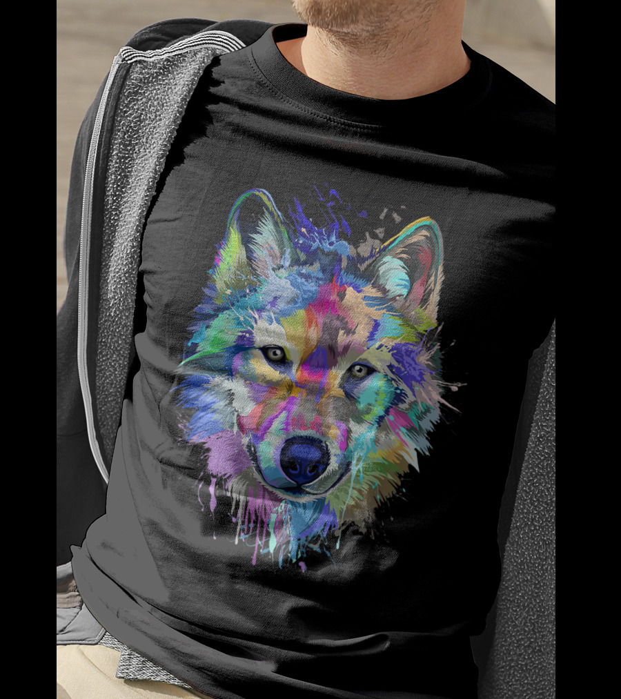 Wolf Lovers Colorful Dripping T-Shirt