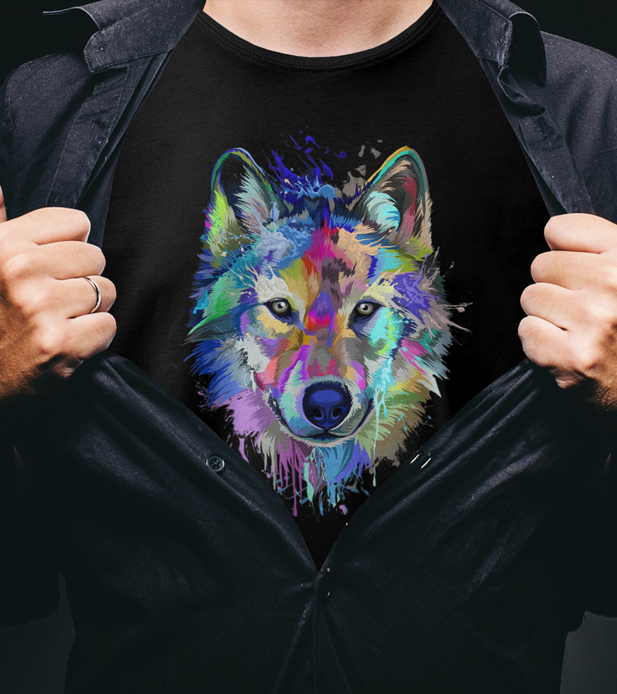 Wolf Lovers Colorful Dripping T-Shirt