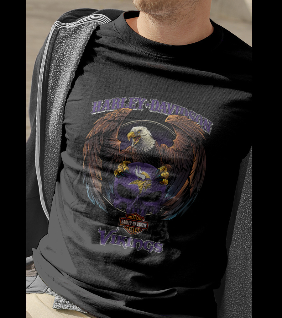 Harley Davidson Minnesota Vikings Eagle Skull T-Shirt