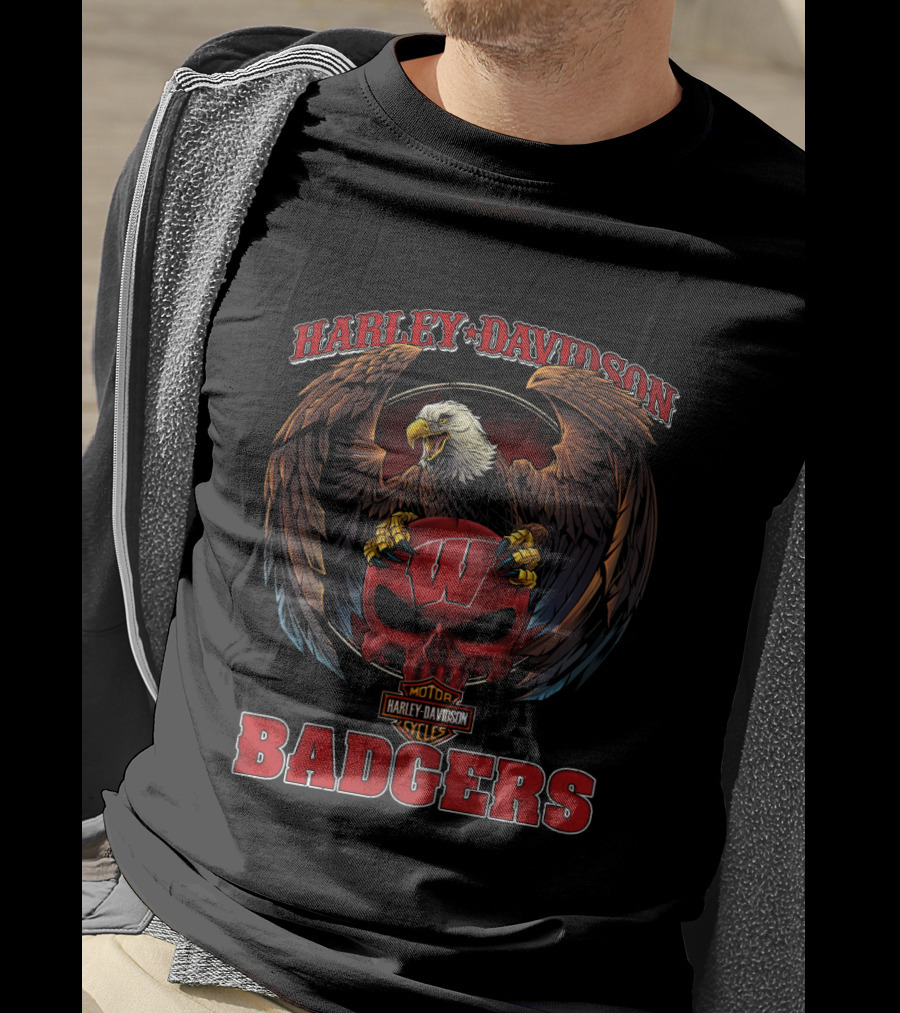 Harley Davidson Wisconsin Badgers Eagle Motorcycles T-Shirt