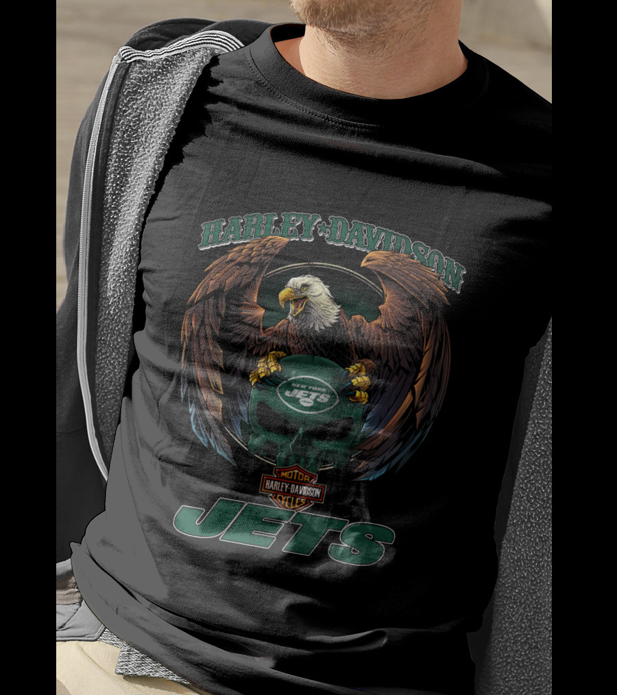 Harley Davidson New York Jets Motorcycle Eagles Motor Cycles T-Shirt