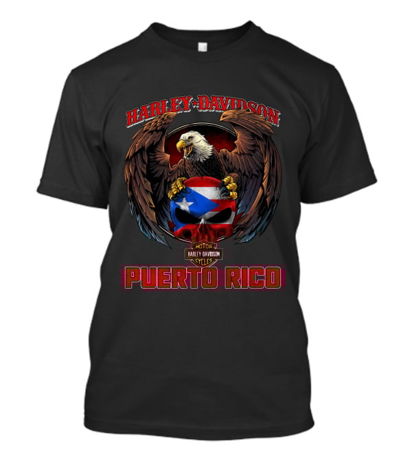 Harley Davidson Puerto Rico Eagle And Flag Skull T-Shirt