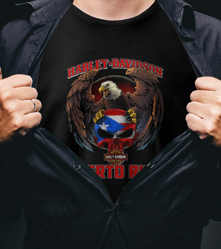 Harley Davidson Puerto Rico Eagle And Flag Skull T-Shirt