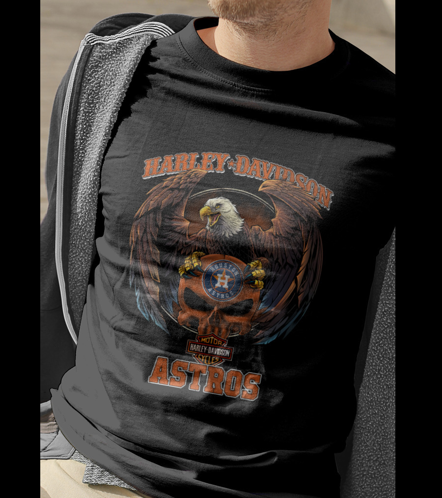 Harley Davidson Houston Astros Eagle Skull Motor Cycles T-Shirt