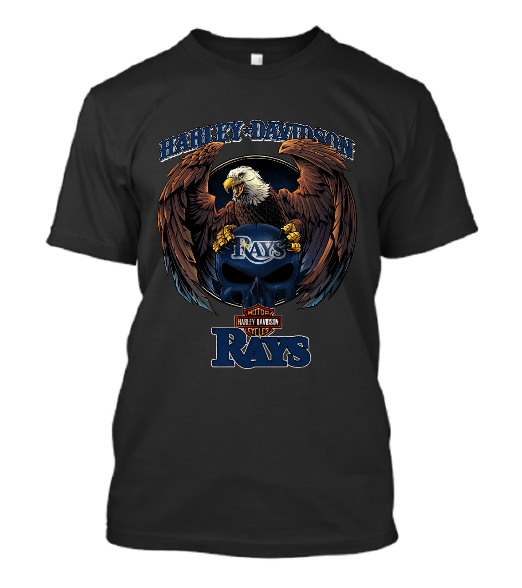 Harley Davidson Rays Vmlb Tampa Bay Eagles And Skulls Motif T-Shirt
