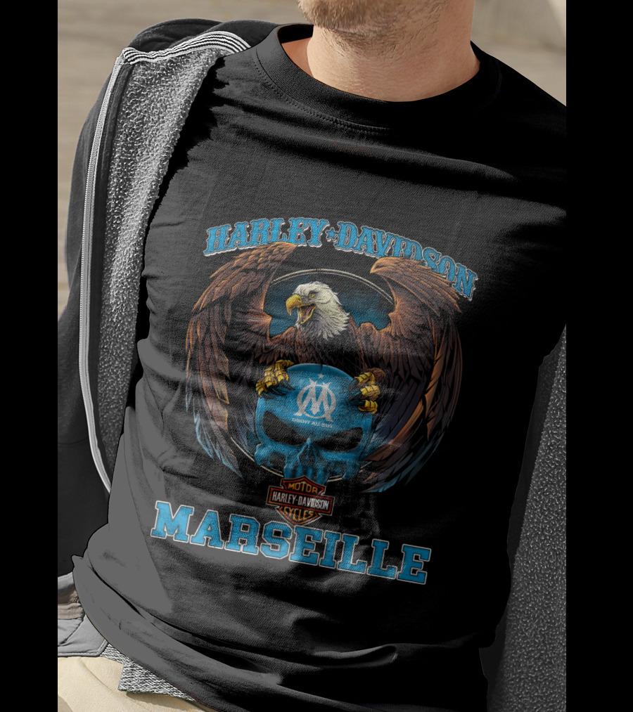 Harley Davidson Marseille Om Direct Au But Eagle Skull T-Shirt