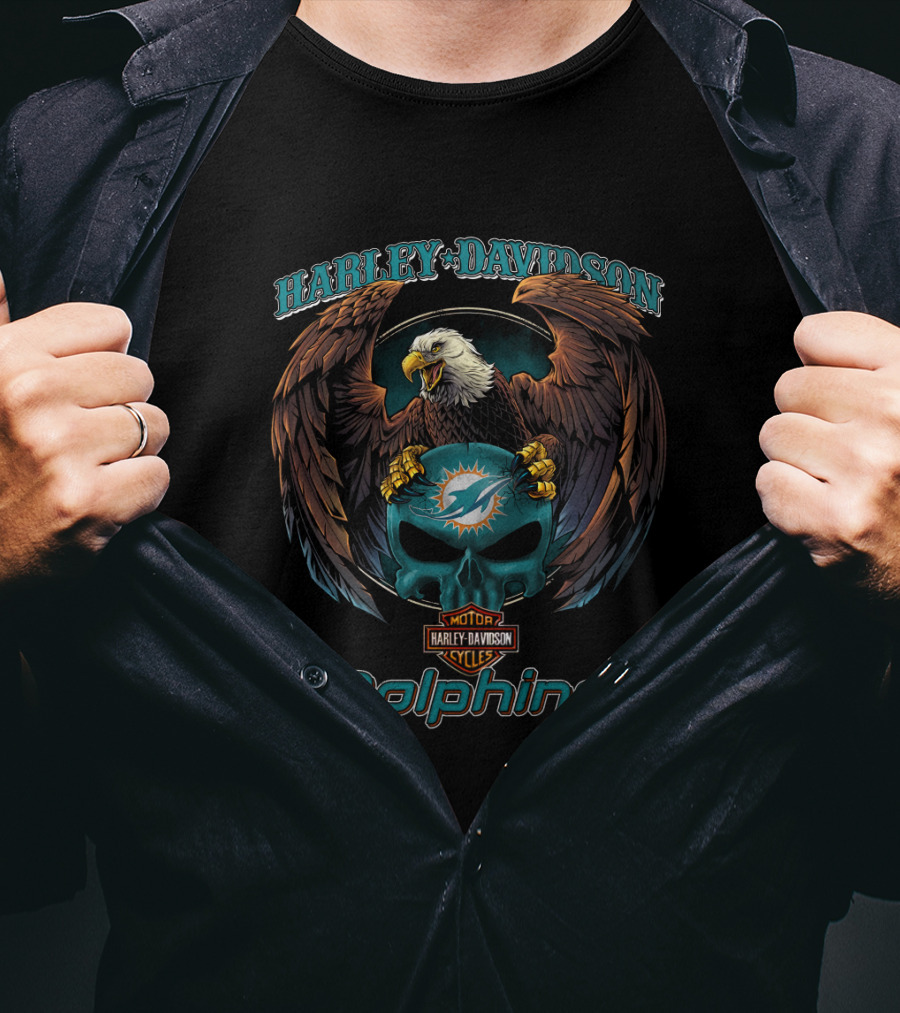 Harley Davidson Miami Dolphins Motor Cycles Eagle T-Shirt