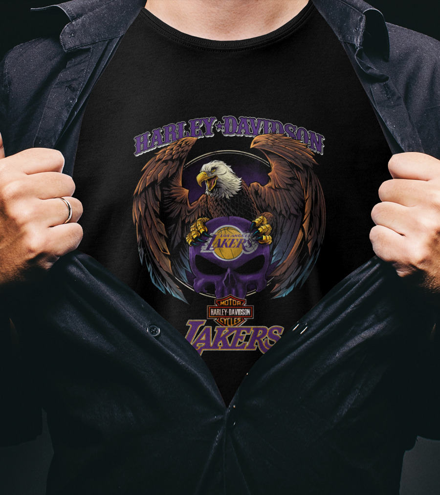 Harley Davidson Motor Los Angeles Lakers Eagle T-Shirt