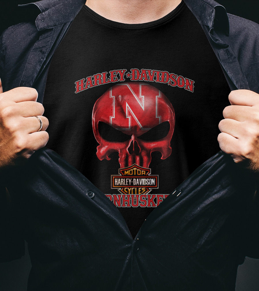 Harley Davidson Nebraska Cornhuskers Skull T-Shirt